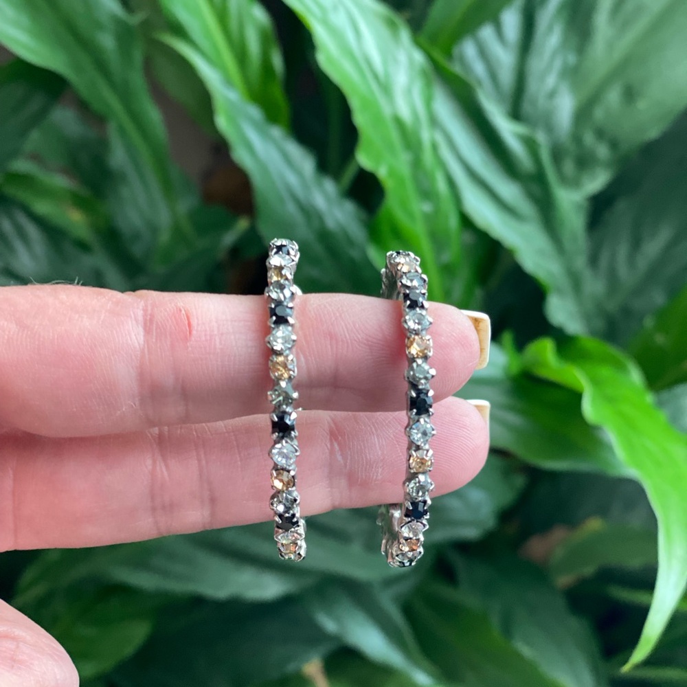 Sorrelli Silver and Black Gemstone Hoop Earrings